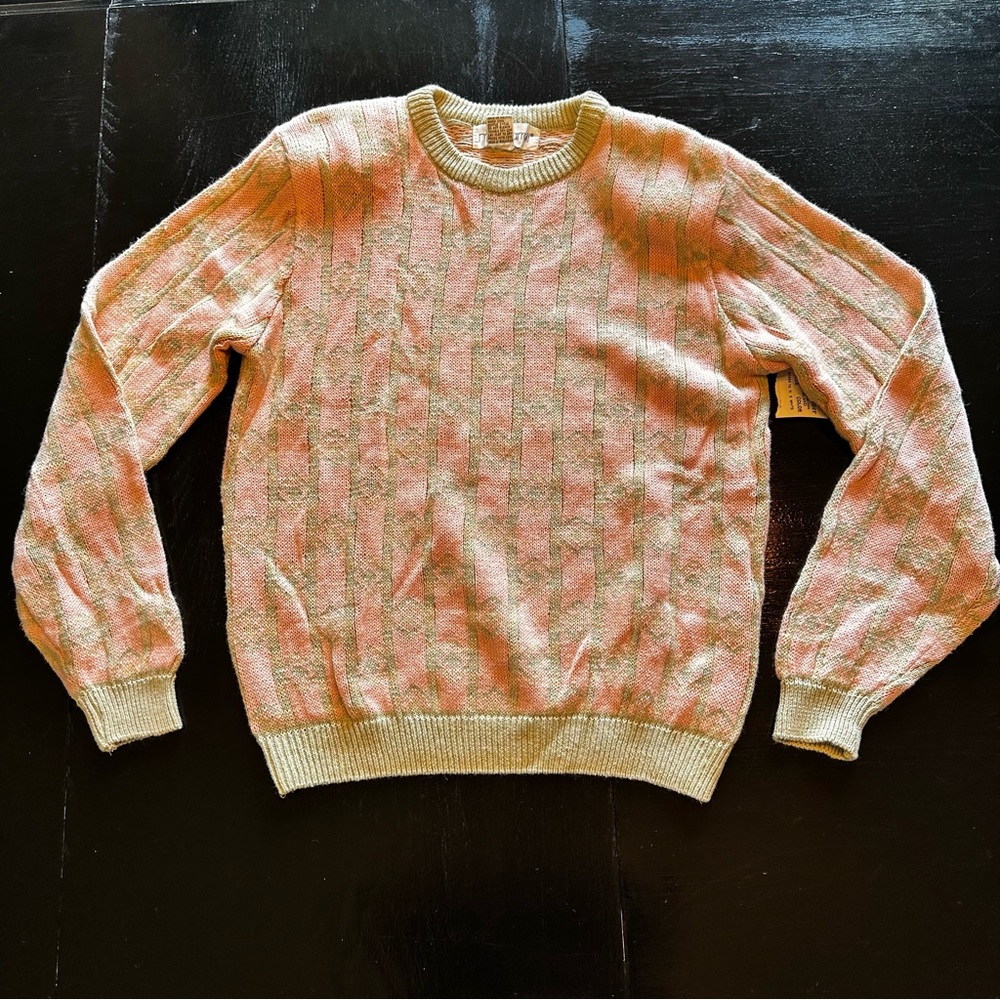NWT Vintage Medium M.J. Carroll Green and Pink Retro Sweater Crewneck